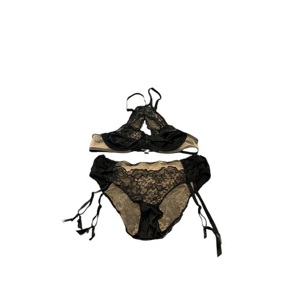 Else Women's Medium Black Tan Yasmin Hipster Removable Garter Straps Panties - Picture 3 of 3